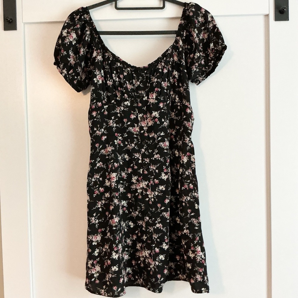 TRIXXI Womens Pouf‎ Sleeve Above The Knee Milkmaid Floral Dress Y2K Size Medium